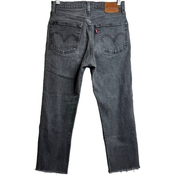 Levis 501 High Rise Straight Leg Faded Black Denim Raw Cut Off Hem Jeans 25 - Picture 2 of 16